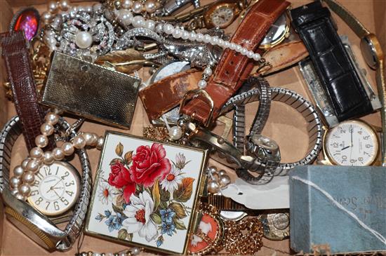 A small collection of costume jewellery and 12 wristwatches, various (a.f.)